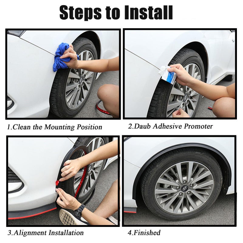 TuTuYa Fender Flares, 4.9Ft/1.5m Universal Car Wheel Fender Extension Moulding Flares Auto Tyre Eyebrow Trim Strip Stick Out Edge,Pack of 4 Pcs - Image 4